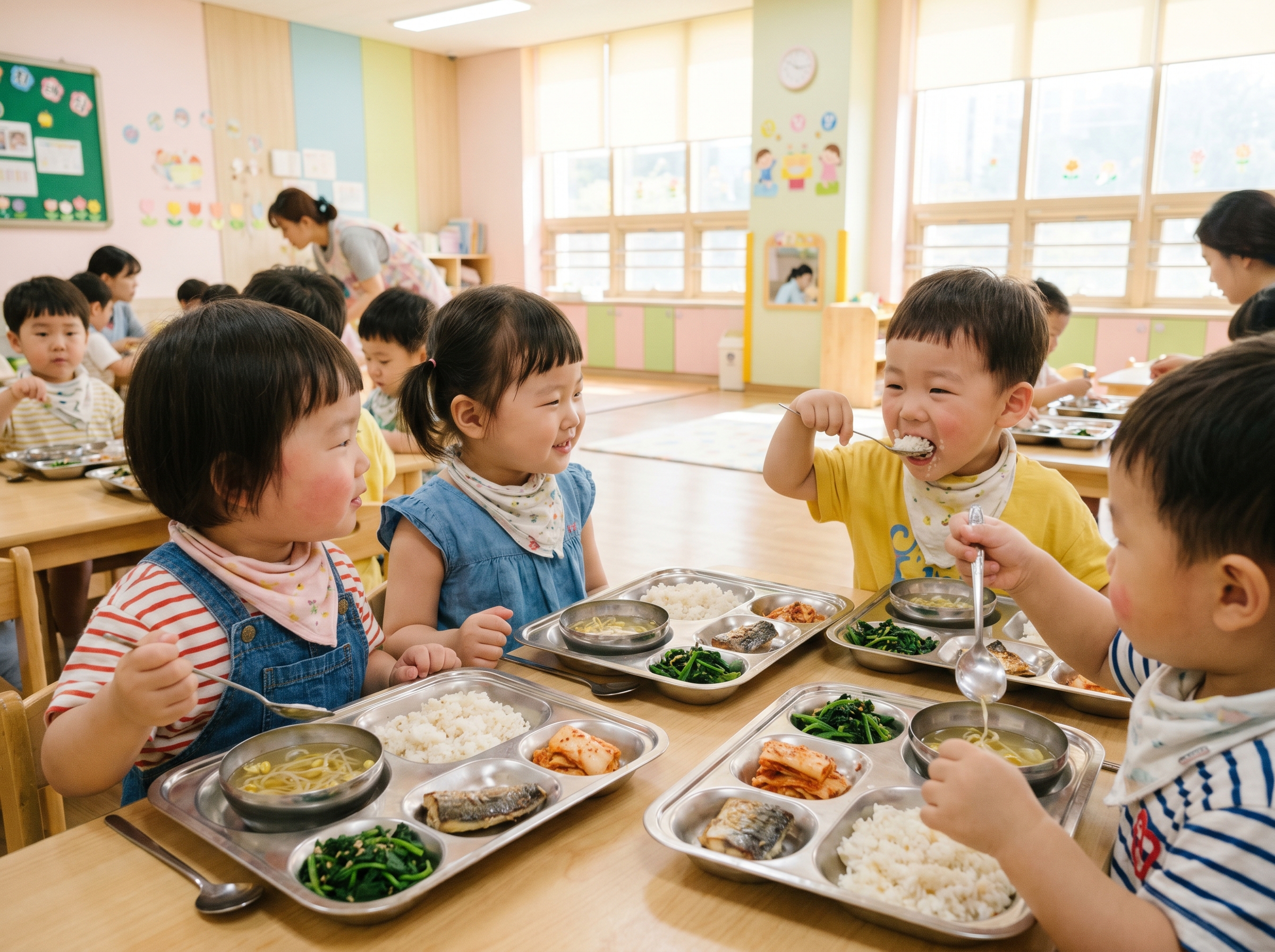 깨끗하게 정리된 영유아 급식 식판